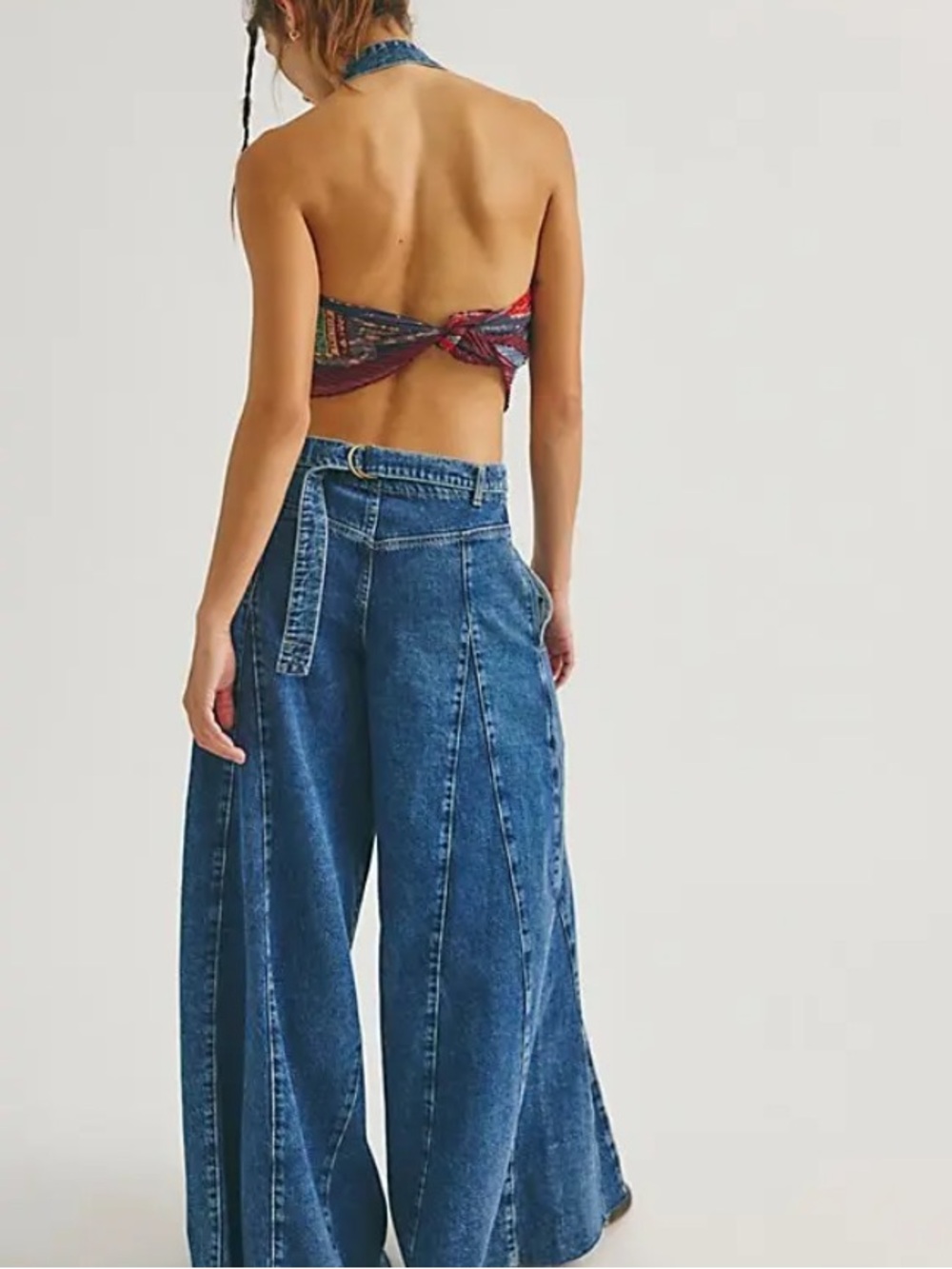 Free People We The Free Vista Apron Denim Jumpsuit Wide Leg Halter Boho | 27 - Picture 2 of 13